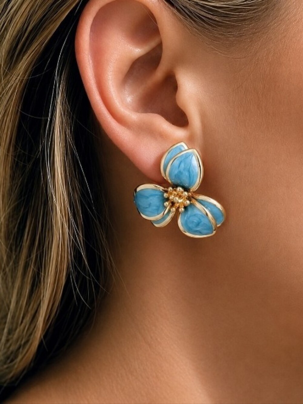 Blue Floral Stud Earrings